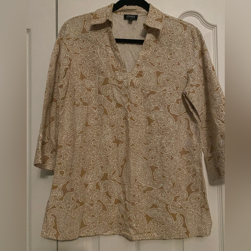 Jones New York Tan Floral Linen blend Blouse